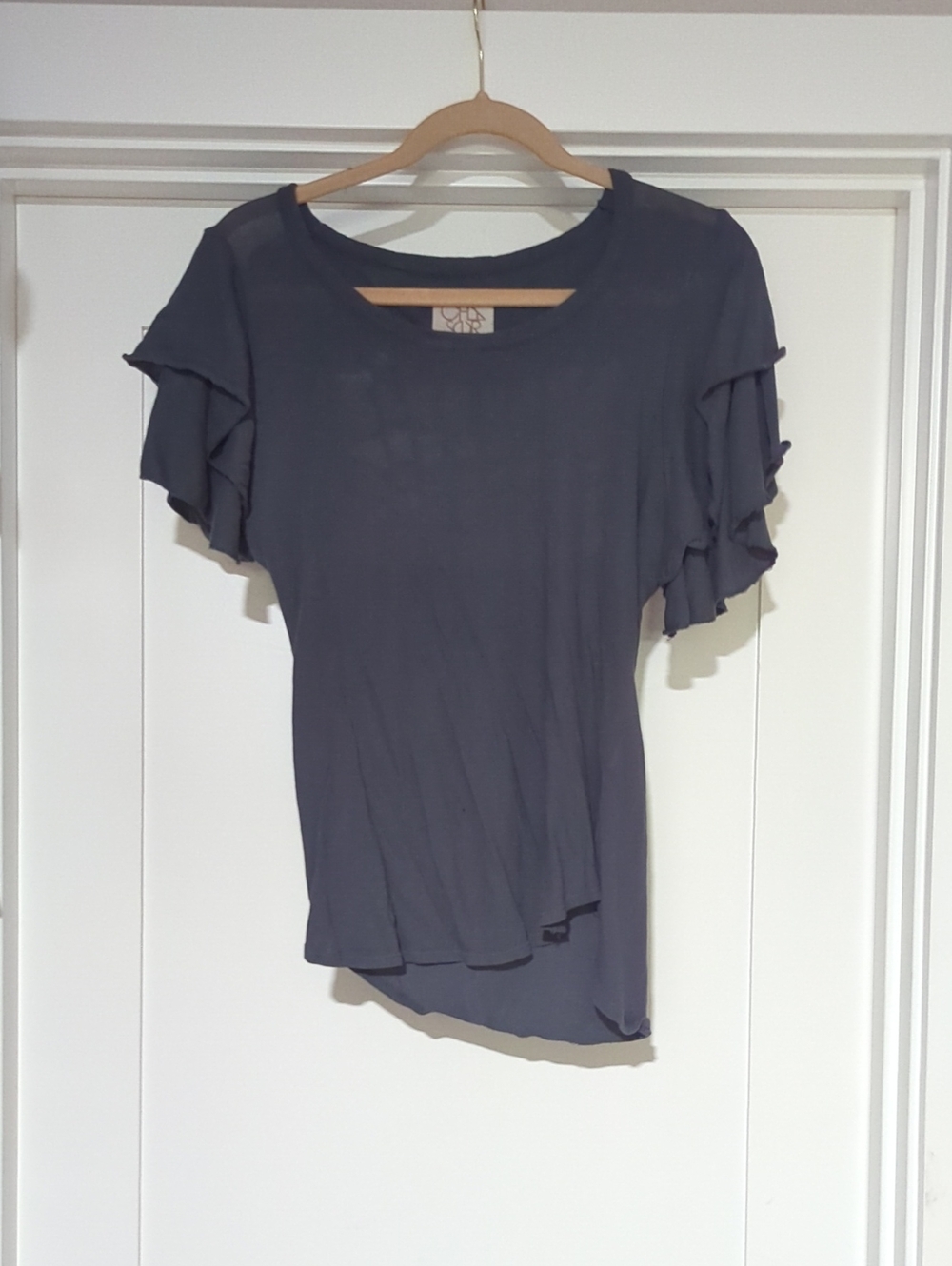 Chaser Slate Gray Ruffle Sleeve Short-Sleeve Top